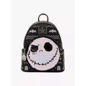 NWT Loungefly Mini Backpack Nightmare Before Christmas Reversible Sequin Design